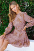 Lantern Sleeve Deep V Neck Knotted Tiered Mini Dress